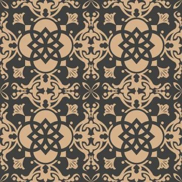 Vector damask seamless retro pattern background round curve cross frame leaf  Illustrazione stock