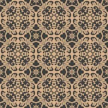 Vector damask seamless retro pattern background spiral curve cross leaf vine  Stock Illustration