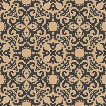 Vector damask seamless retro pattern background round spiral curve cross leaf Stock Illustration