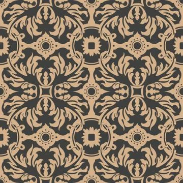 Vector damask seamless retro pattern background spiral curve cross feather le Stock Illustration