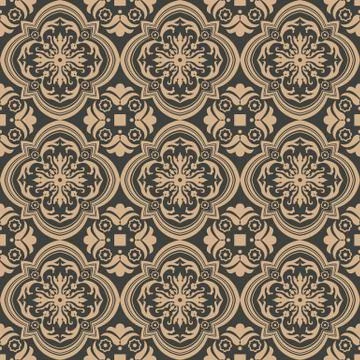 Vector damask seamless retro pattern background curve cross spiral leaf flowe Illustrazione stock