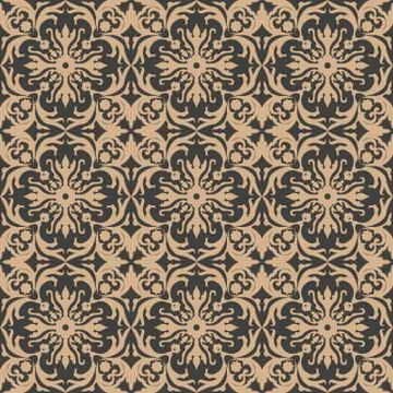 Vector damask seamless retro pattern background spiral curve cross leaf flowe 스톡 일러스트