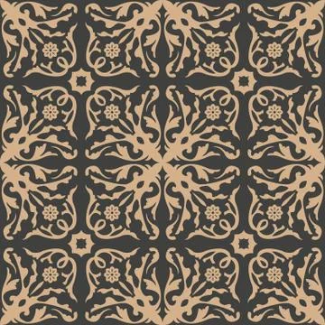 Vector damask seamless retro pattern background spiral curve cross plant leaf イラスト素材