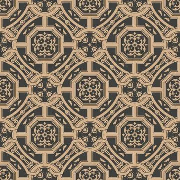 Vector damask seamless retro pattern background polygon cross frame chain lea Illustrazione stock