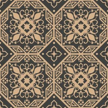 Vector damask seamless retro pattern background polygon geometry cross frame  Stock Illustration