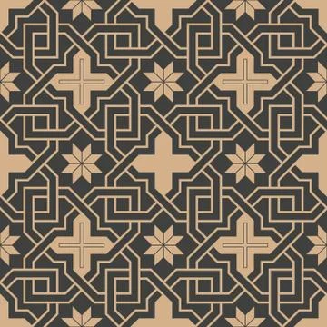 Vector damask seamless retro pattern background polygon star cross frame chai Illustrazione stock