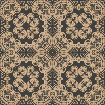Vector damask seamless retro pattern background round curve cross frame leaf  Stock Illustration