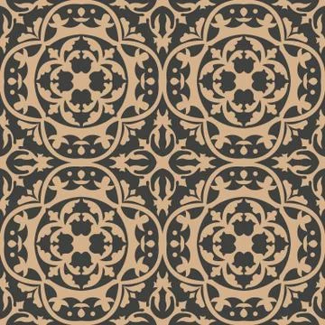 Vector damask seamless retro pattern background round curve cross leaf vine f 스톡 일러스트