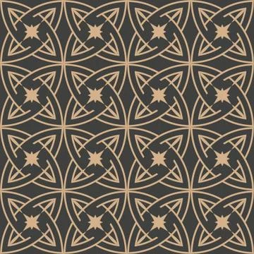 Vector damask seamless retro pattern background round curve cross star frame  Illustrazione stock
