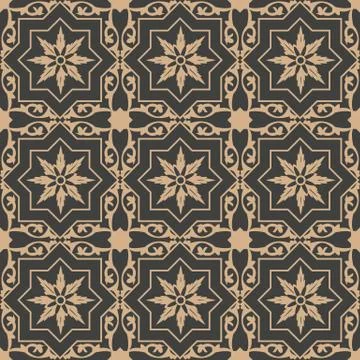 Vector damask seamless retro pattern background star cross frame line leaf vi Stock Illustration