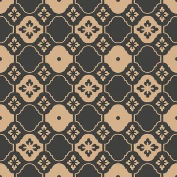 Vector damask seamless retro pattern background curve cross frame flower Stock Illustration