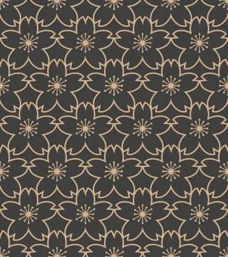 Vector damask seamless retro pattern background Japanese sakura cherry blosso Stock Illustration