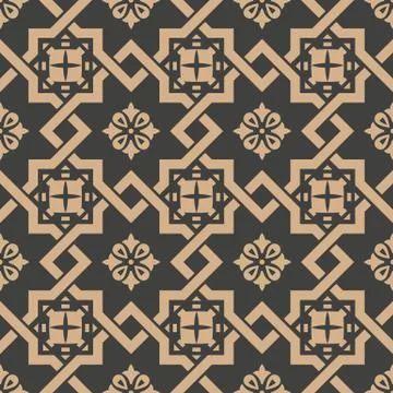 Vector damask seamless retro pattern background spiral check cross frame chai 스톡 일러스트