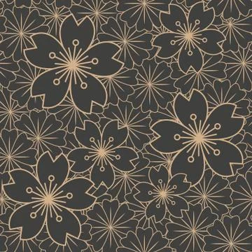 Vector damask seamless retro pattern background Sakura cherry blossom flower  Stock Illustration