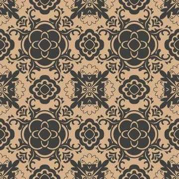 Vector damask seamless retro pattern background round curve cross botanic gar Illustrazione stock
