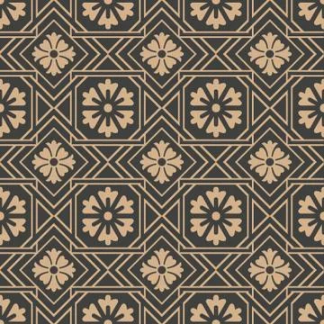 Vector damask seamless retro pattern background square check geometry cross f Stock Illustration