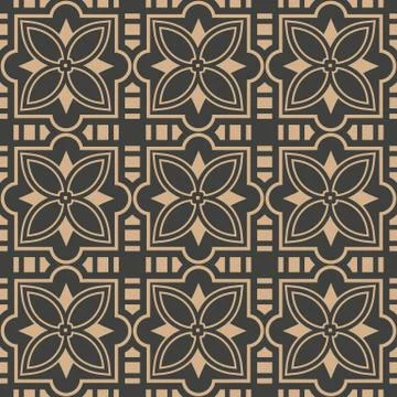 Vector damask seamless retro pattern background curve cross geometry frame li Stock Illustration