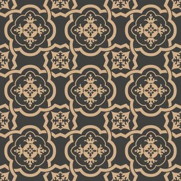 Vector damask seamless retro pattern background curve spiral cross frame chai Stock Illustration