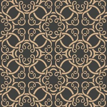 Vector damask seamless retro pattern background oriental spiral curve round c 스톡 일러스트