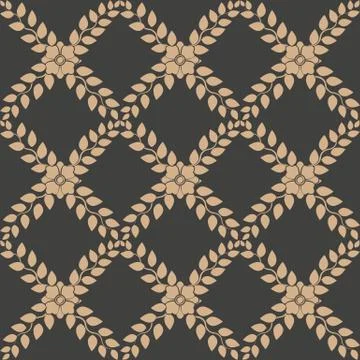 Vector damask seamless retro pattern background botanic garden cross leaf vin Stock Illustration