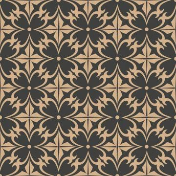 Vector damask seamless retro pattern background curve cross flower frame kale Stockillustratie