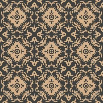 Vector damask seamless retro pattern background spiral curve cross frame vine 스톡 일러스트