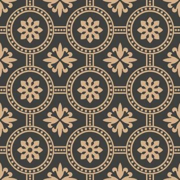 Vector damask seamless retro pattern background round cross frame dot line fl Illustrazione stock