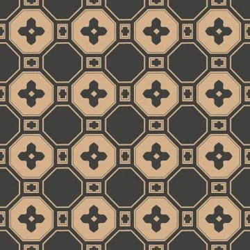 Vector damask seamless retro pattern background oriental polygon square cross Stock Illustration