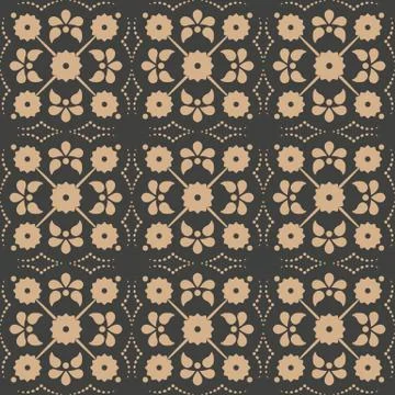 Vector damask seamless retro pattern background curve cross round dot line fr Stock Illustration