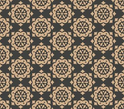 Vector damask seamless retro pattern background oriental round cross flower k Illustrazione stock