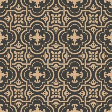 Vector damask seamless retro pattern background curve spiral cross frame chai イラスト素材