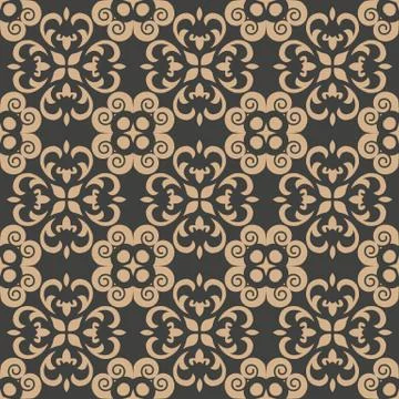 Vector damask seamless retro pattern background spiral vortex curve cross lea Stock Illustration
