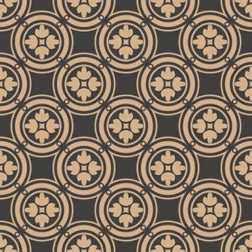 Vector damask seamless retro pattern background round cross frame chain flowe Stock Illustration