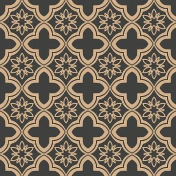 Vector damask seamless retro pattern background curve cross flower frame line Illustrazione stock