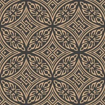 Vector damask seamless retro pattern background oriental round curve cross fr 스톡 일러스트