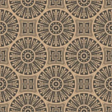 Vector damask seamless retro pattern background round spiral cross leaf frame Illustrazione stock