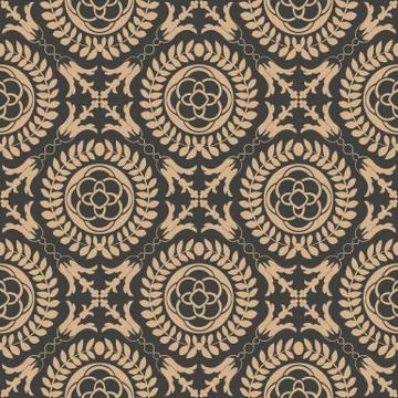 Vector damask seamless retro pattern background botanic garden round cross le Illustrazione stock