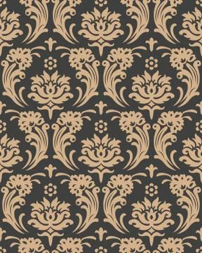 Vector damask seamless retro pattern background botanic garden spiral curve c Illustrazione stock