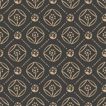 Vector damask seamless retro pattern background round curve cross frame dot l Illustrazione stock