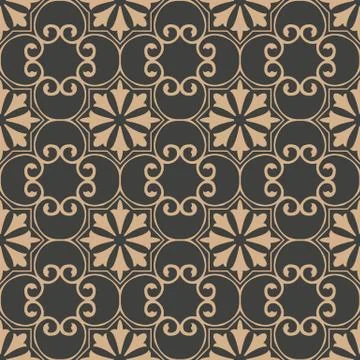 Vector damask seamless retro pattern background spiral curve cross frame vine イラスト素材