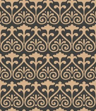 Vector damask seamless retro pattern background spiral vortex cross frame hea Stock Illustration