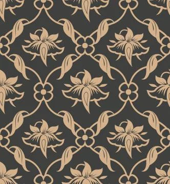 Vector damask seamless retro pattern background spiral curve cross botanic ga Stock Illustration