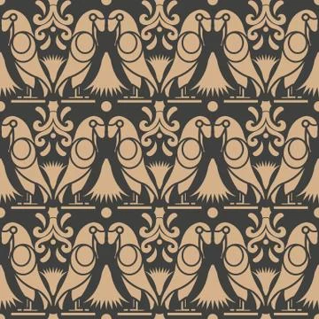 Vector damask seamless retro pattern background bird parrot botanic garden le イラスト素材