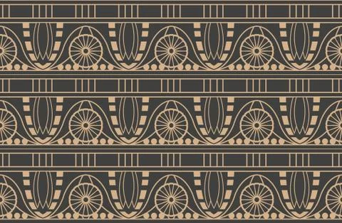 Vector damask seamless retro pattern background round curve cross frame line  Illustrazione stock