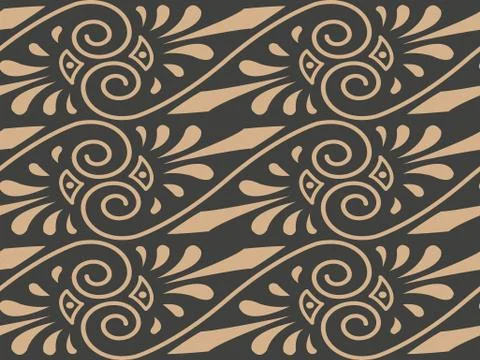 Vector damask seamless retro pattern background spiral vortex cross aborigina Stock Illustration