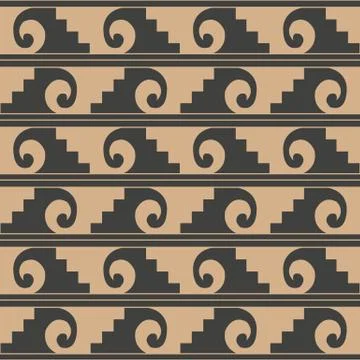 Vector damask seamless retro pattern background spiral vortex curve wave cros Stock Illustration