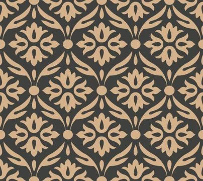 Vector damask seamless retro pattern background round curve cross leaf frame  Stock Illustration