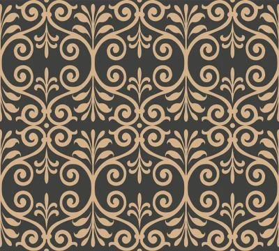Vector damask seamless retro pattern background spiral curve cross leaf frame 库存插图