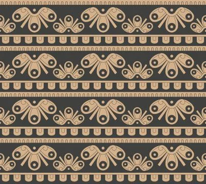 Vector damask seamless retro pattern background curve cross geometry aborigin Illustrazione stock