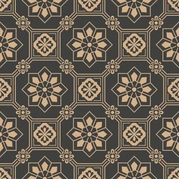 Vector damask seamless retro pattern background oriental octagon square geome Illustrazione stock